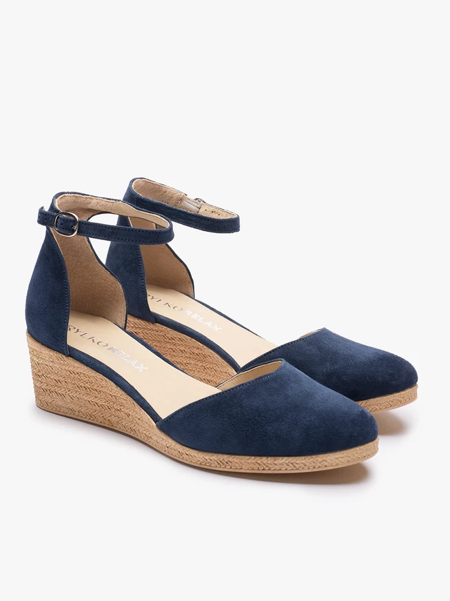 Marineblaue Espadrilles aus Veloursleder auf Plateausohlen