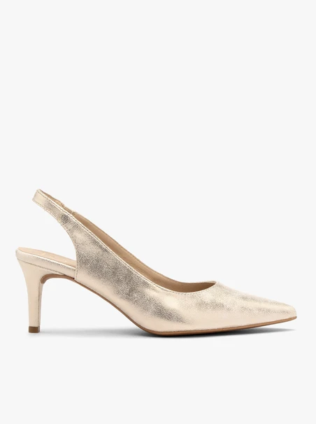 Platynowe czółenka typu slingback na szpilce