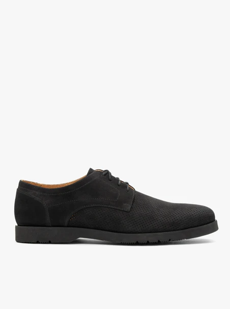Schwarze Nubuk-Halbschuhe für Männer mit Perforationen auf dem Schaft