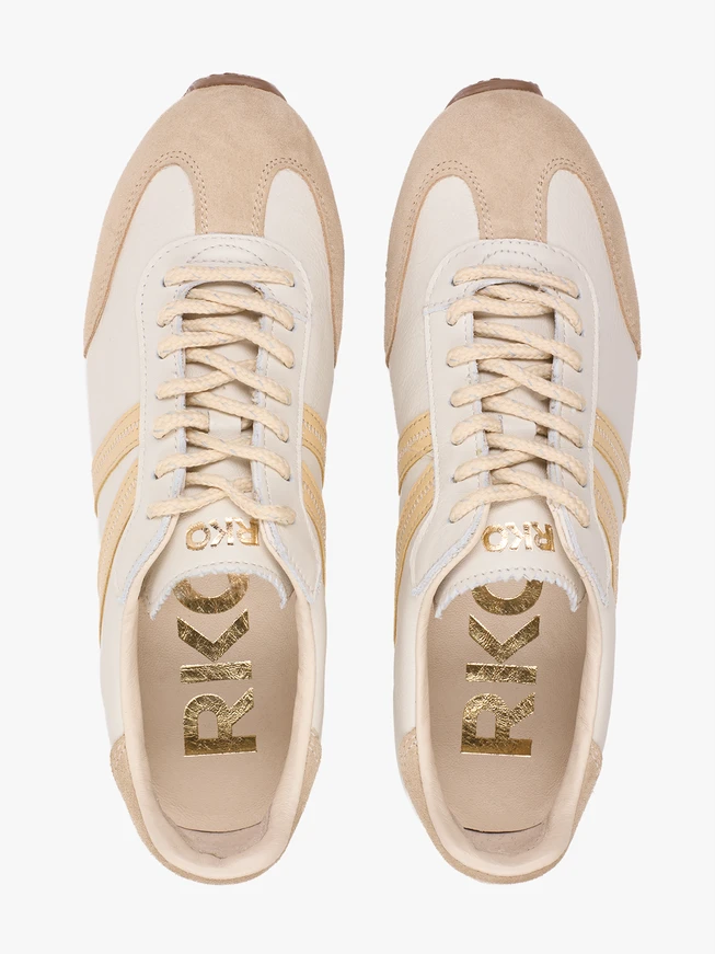 Beige Turnschuhe aus Leder und Velours