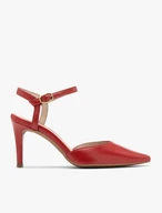 Rote Damen-Pumps mit offenem Absatz