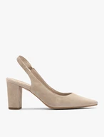 Beige Stiletto-Pumps mit offenem Absatz