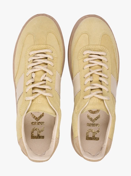 Jasnożółte sneakersy ze skóry licowej i welurowej