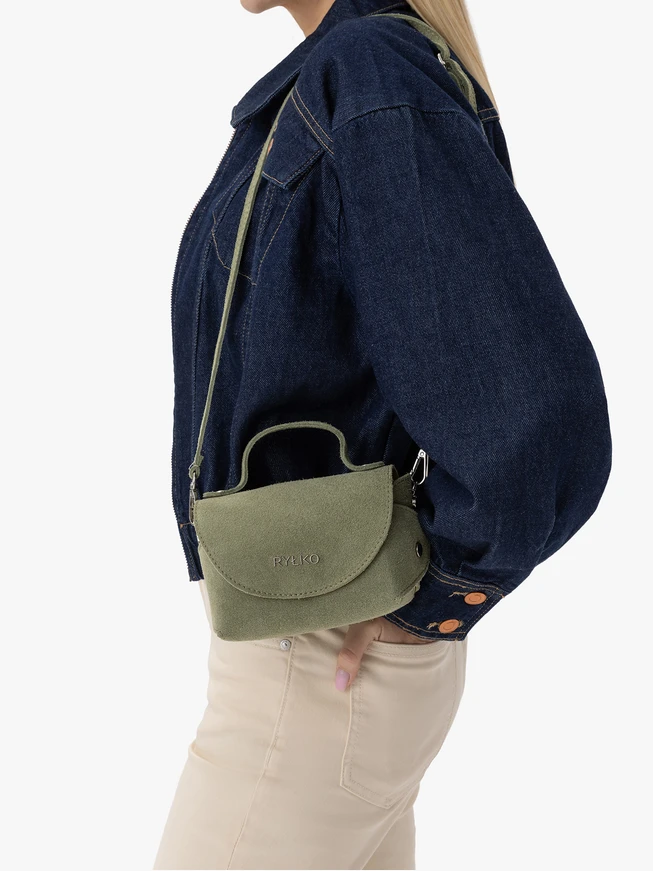Kleine grüne Velourslederhandtasche