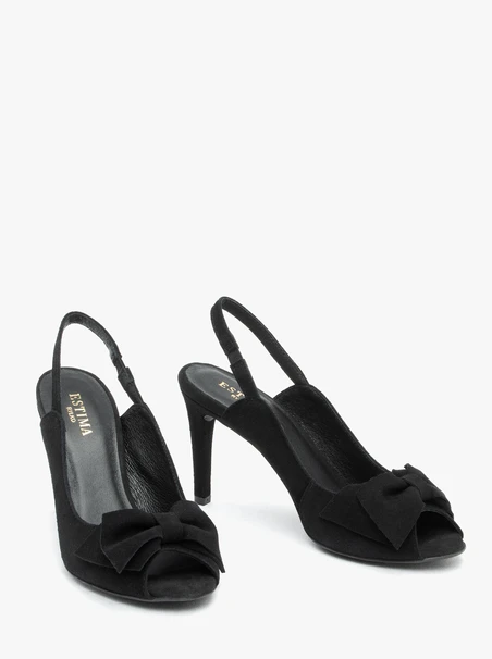 Czarne sandały peep toe z kokardą