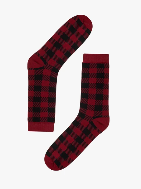 Maroon and black unisex plaid Christmas socks