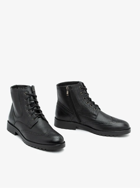 Black leather men's boots