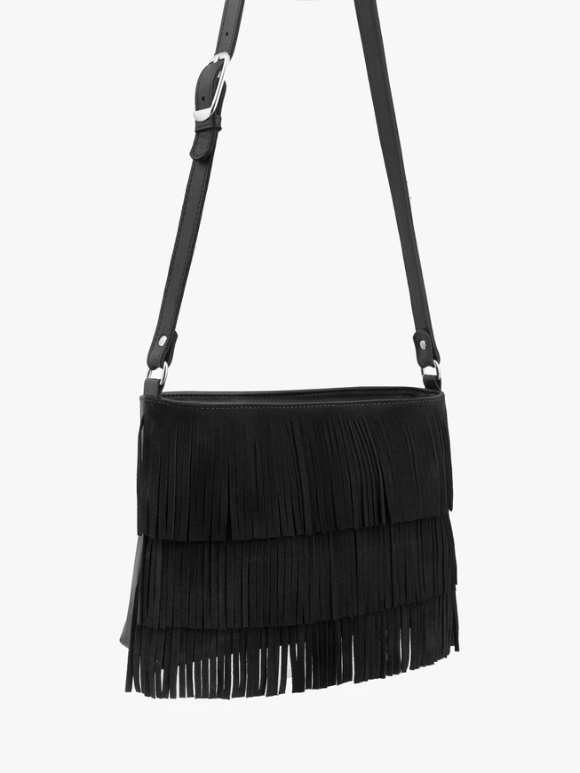 Schwarze Handtasche mit Fransen