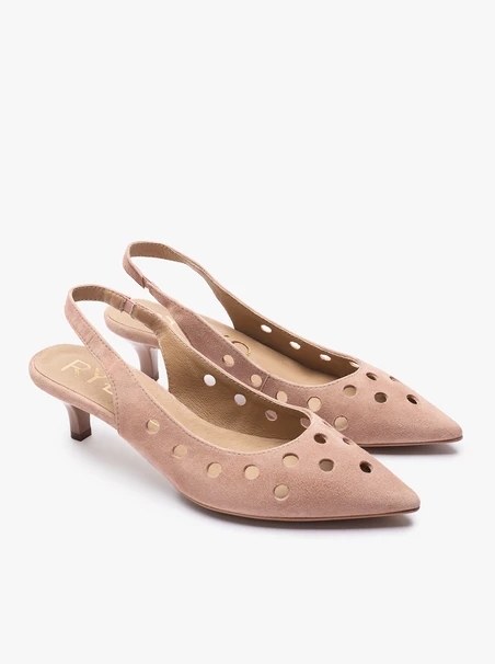 Brudnoróżowe wycinane czółenka bez pięty slingback