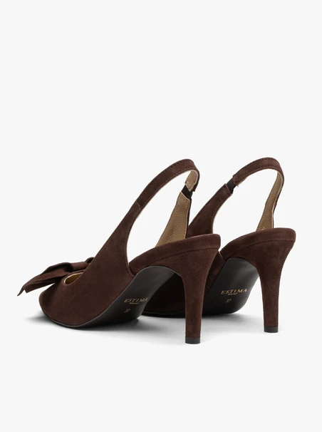 Slingback-Pumps aus Velours mit Schleifenverzierung