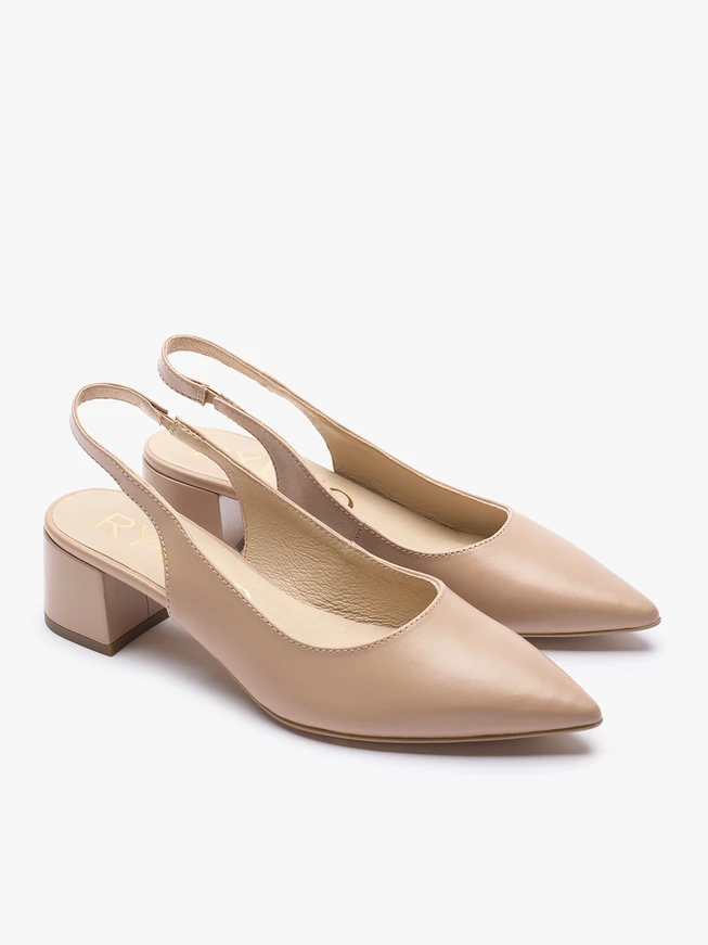 Beigefarbene Slingback-Pumps ohne Absatz mit Stilettoabsatz