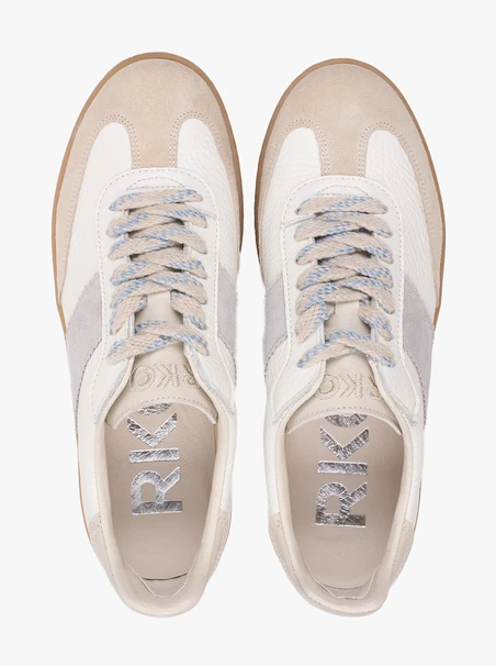 Kremowe sneakersy z szarym paskiem