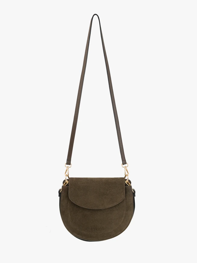 Braune mittelgroße Handtasche aus genarbtem Leder und Velours