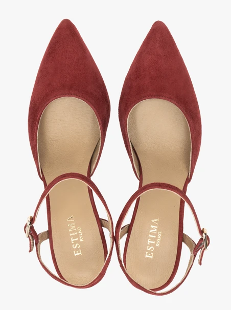 Kastanienbraune Slingback-Pumps ohne Absatz