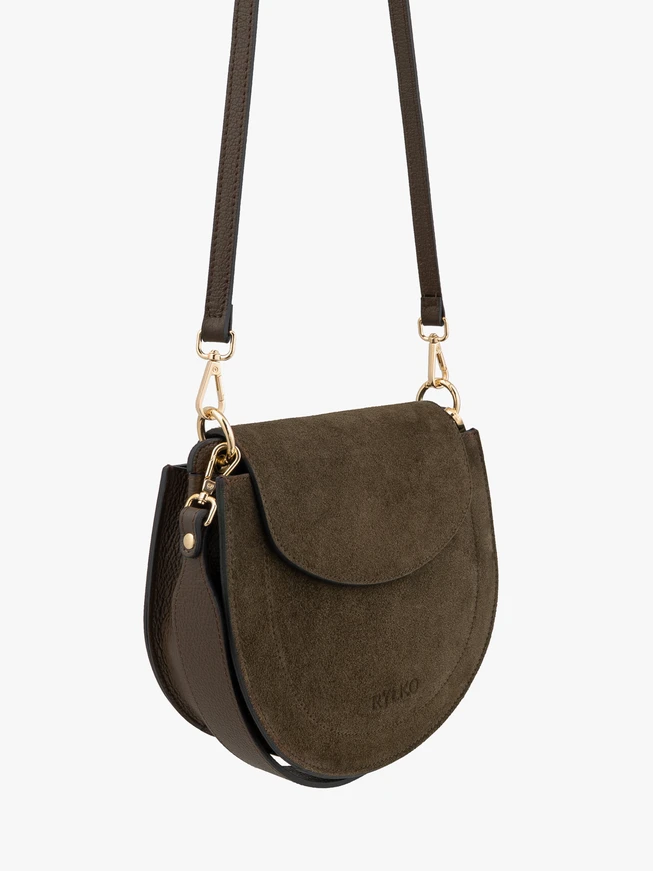 Braune mittelgroße Handtasche aus genarbtem Leder und Velours