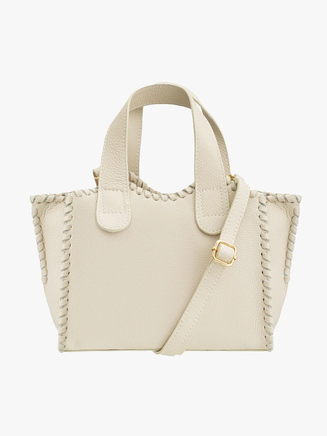Cremefarbene Lederhandtasche