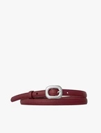 Burgundy women’s leather belt with a silver buckle