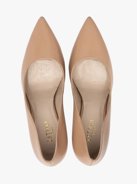 Beigefarbene hohe Stiletto-Pumps