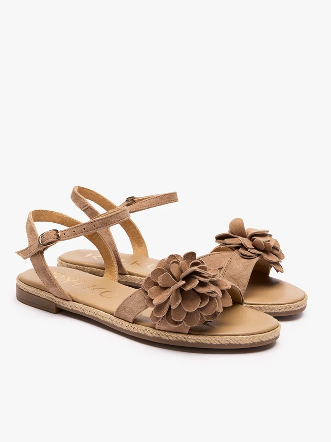 Hellbraune geblümte Sandalen