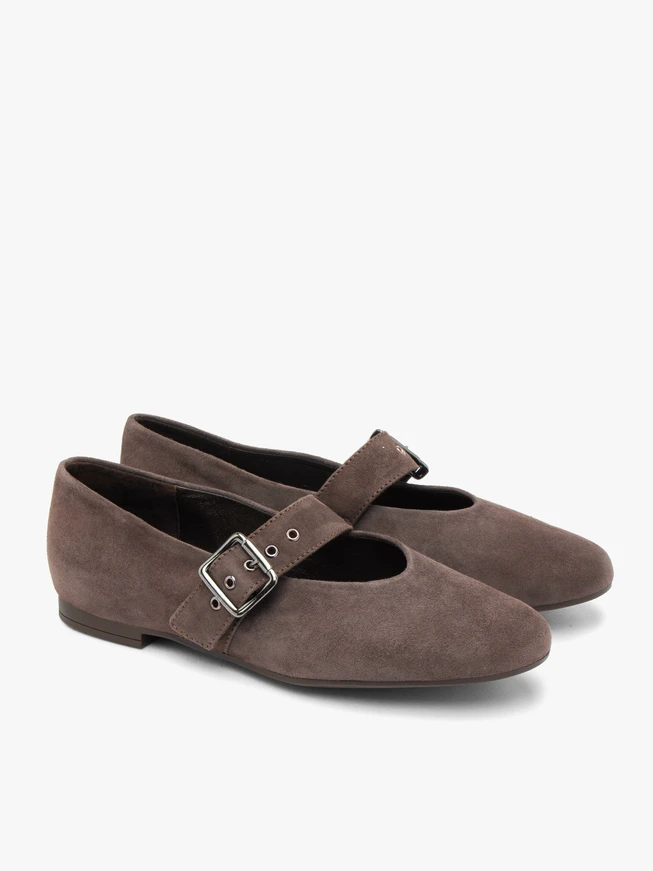 Dunkelbraune Ballerinas aus Veloursleder