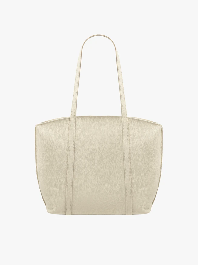 Geräumige A4 Shopper-Tasche aus Vollnarbenleder in Creme