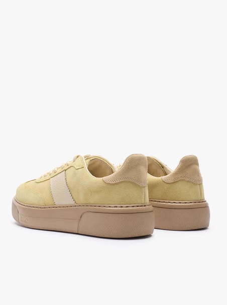 Jasnożółte sneakersy ze skóry licowej i welurowej