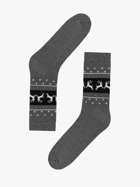 Grey unisex Christmas socks with reindeer