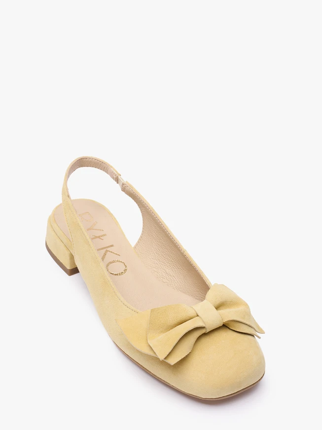 Leuchtend gelbe Slingback Pumps ohne Absatz mit Schleife