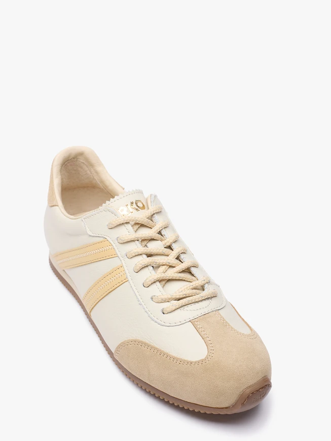 Beige Turnschuhe aus Leder und Velours