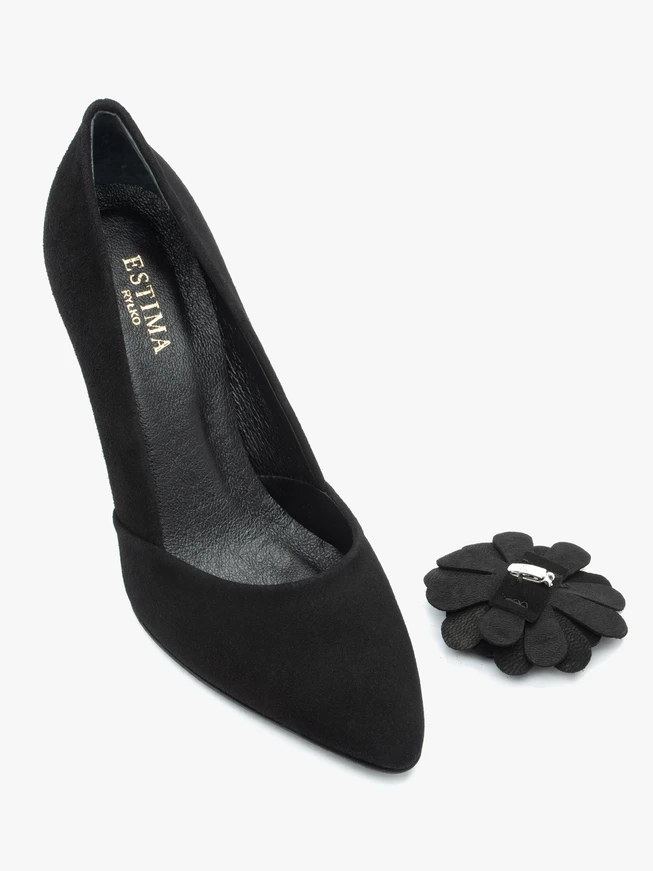 Schwarze Pumps mit Blumen-Absatz