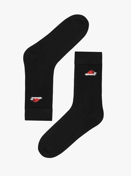 Black unisex Christmas socks with Santa hat