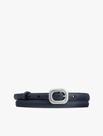 Navy women’s leather belt with a silver buckle