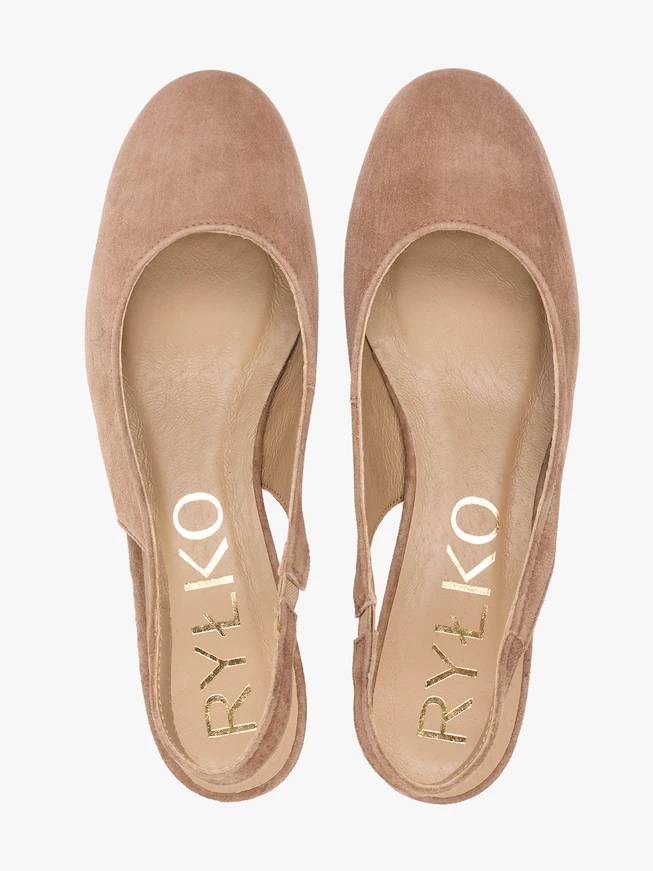 Jasnobrązowe czółenka slingback bez pięty