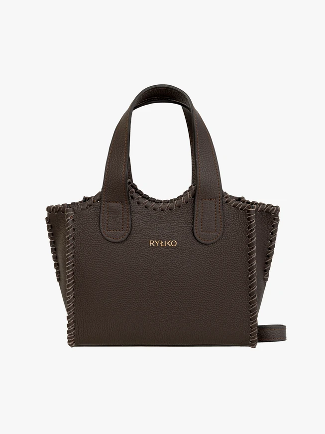 Braune Vollnarbenlederhandtasche mit Nähten