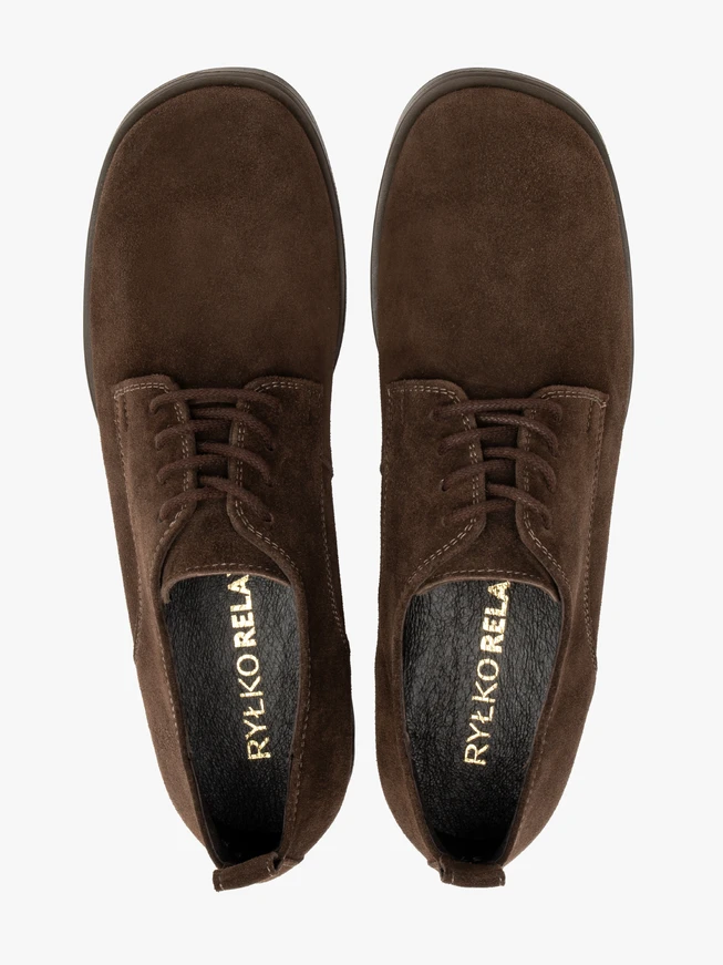 Halbschuhe aus braunem Veloursleder zum Schnüren
