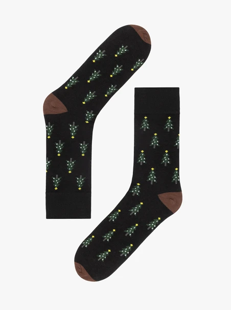 Black unisex Christmas socks with Christmas trees