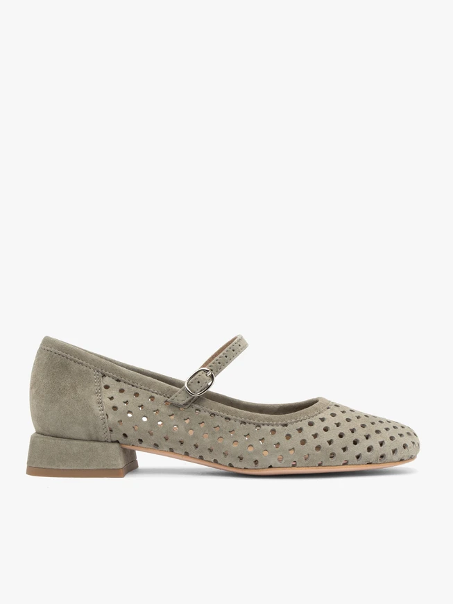 Olivefarbene Ballerinas mit Absätzen