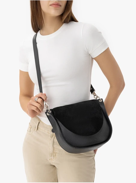 Handtasche aus schwarzem Leder und Velours