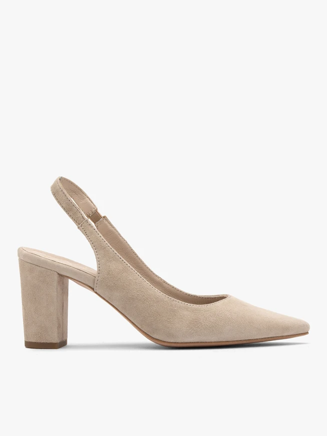 Beige Stiletto-Pumps mit offenem Absatz