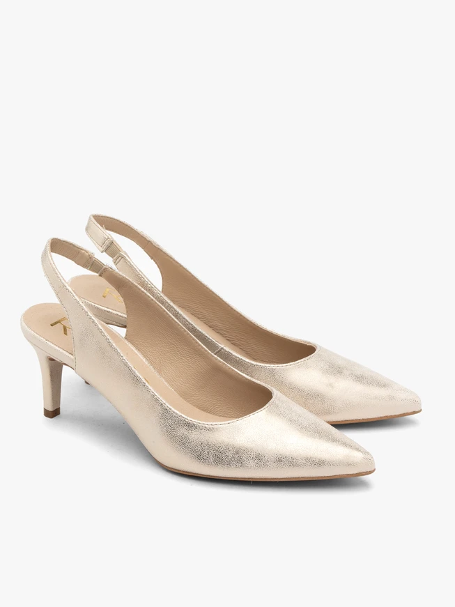 Platinum slingback stiletto pumps