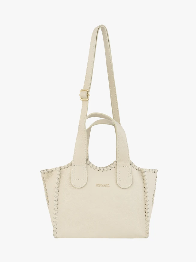 Cremefarbene Lederhandtasche