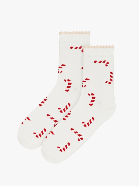 White unisex socks with Christmas candy canes