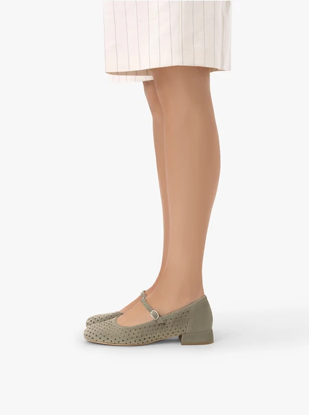 Durchbrochene Ballerinas in Olive