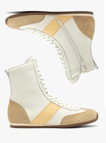 White-Beige Ankle-High Sneakers