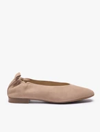 Beigefarbene Ballerinas mit Gummiband und eckiger Spitze