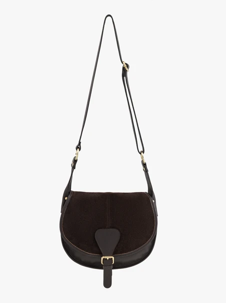 Posttasche aus braunem Leder und Velours