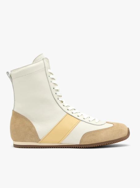 White-Beige Ankle-High Sneakers