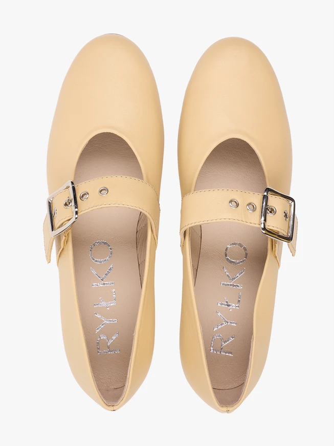Leuchtend gelbe Mary Jane Ballerinas mit Riemen