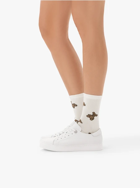 White long women’s socks with bear pattern