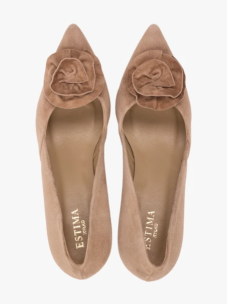 Hellbraune Blumen-Stiletto-Pumps